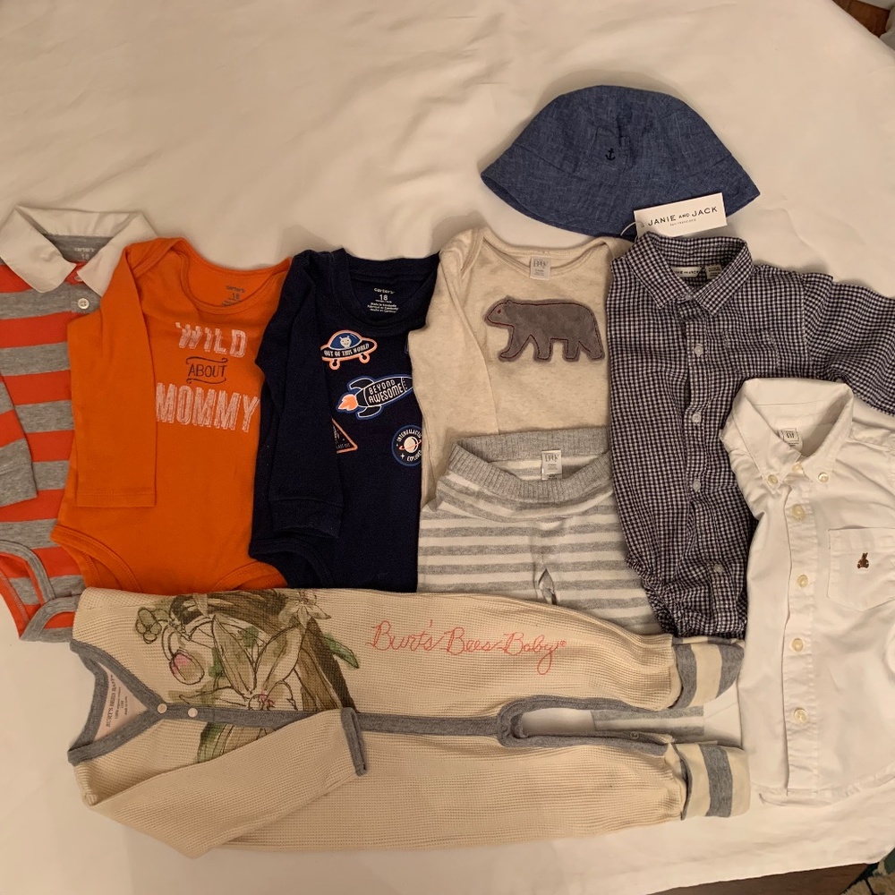 Designer Fancy BABY Clothes Lot of 9 pcs 12 m Janie and Jack Gap Carters shirts